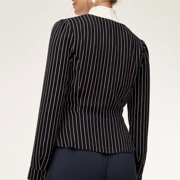 Aritzia Wilfred | Sabina Peplum Blouse in Navy Pinstripe - Picture 2 of 9